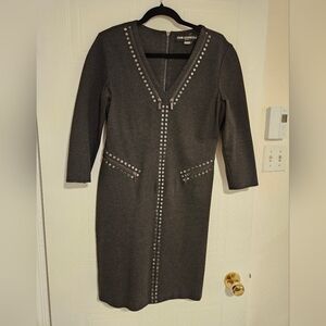 Karl Lagerfeld Paris womans Charcoal Grey Stud Dress size 8 NWT V neck Medium